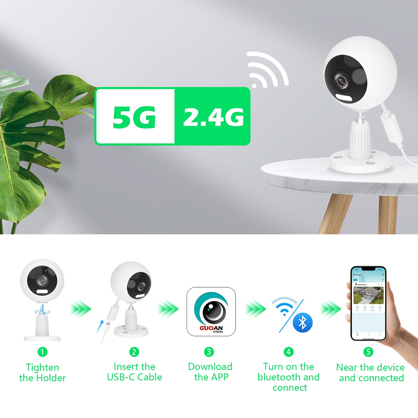 5G/2.4G Indoor/Outdoor Security Camera for Baby Monitor, Indoor Camera for Dog/Cat/Pet/Nanny/Baby/Elder, IP66 Waterproof, 3 Night Vision, Motion Detection, SD/Cloud
