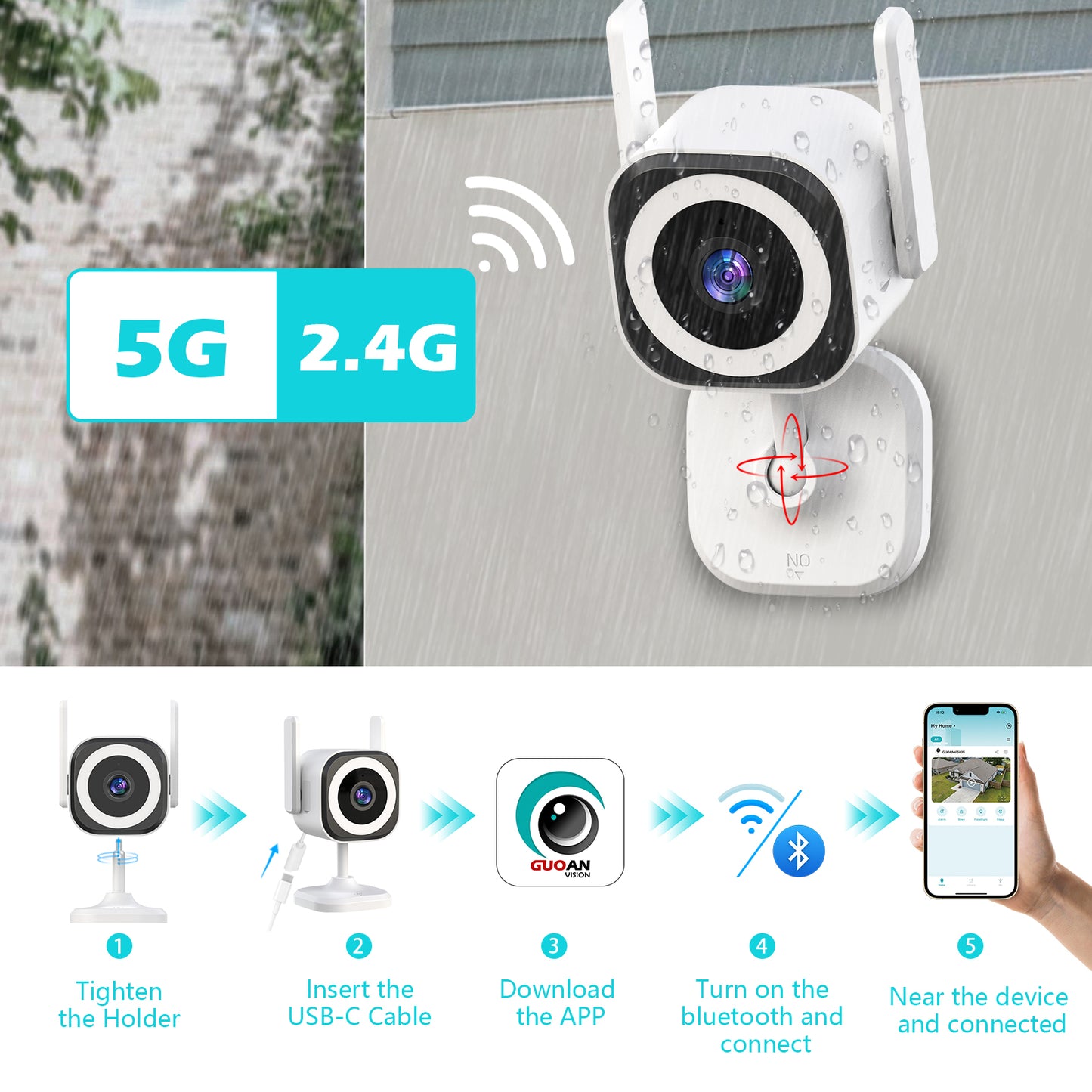5G Cameras for Home Security Outdoor/Indoor Camera for Dog/Baby/Cat/Pet/Nanny/Elder, WiFi 1080p Baby Monitor with Phone App, IP66 Waterproof,3 Night Vision, Alarm Siren,SD/Cloud