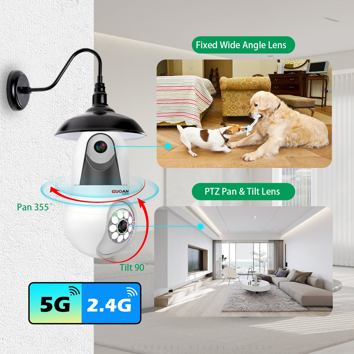 5G Light Bulb Security Camera, 6MP Dual Lens Wireless Light Socket Indoor Camera, Screw in Bulbs Camera, 360°View, Color Night, AI Tracking, Audible Alarm, SD/Cloud