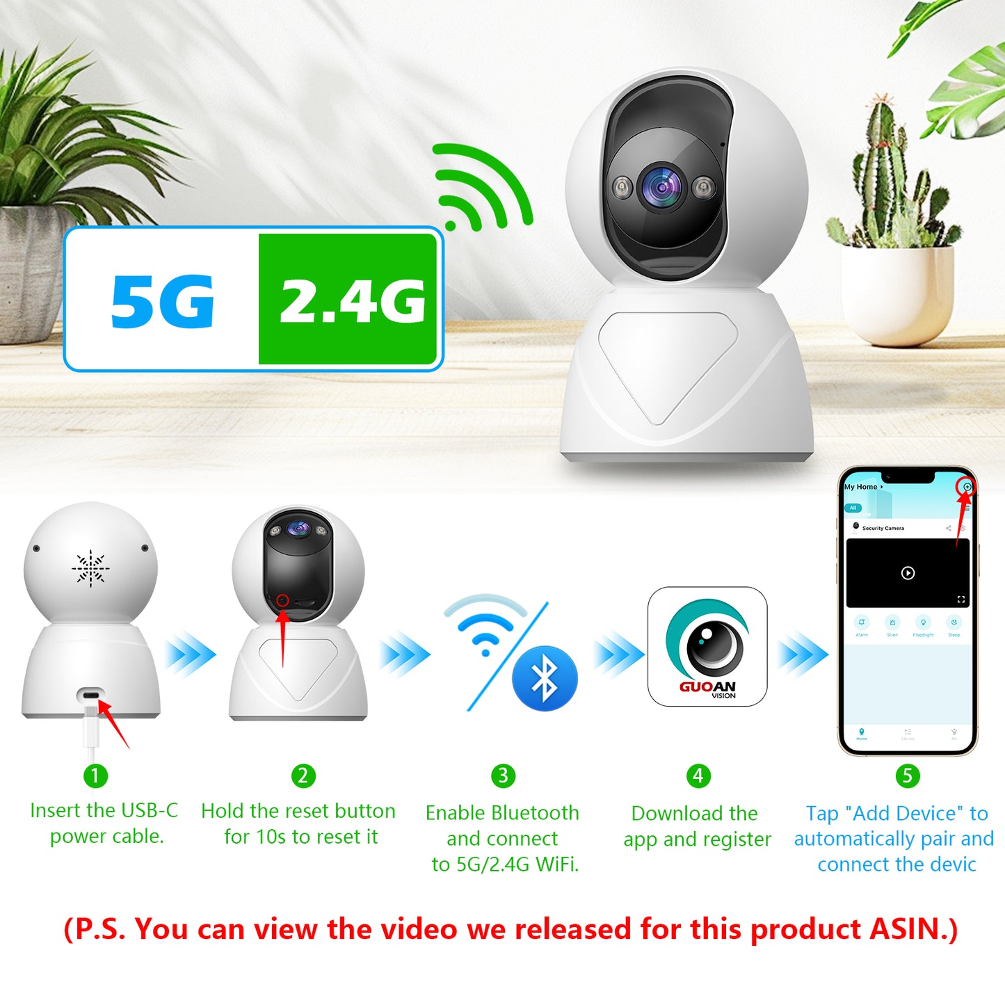 Indoor Pan/Tilt Security Camera, 5G WiFi Home Cameras for Baby Monitor/Pet Camera, Auto-Focus and Zoom, Motion Detection, 2-Way Audio, Siren, Night Vision, Cloud & SD Card Storage