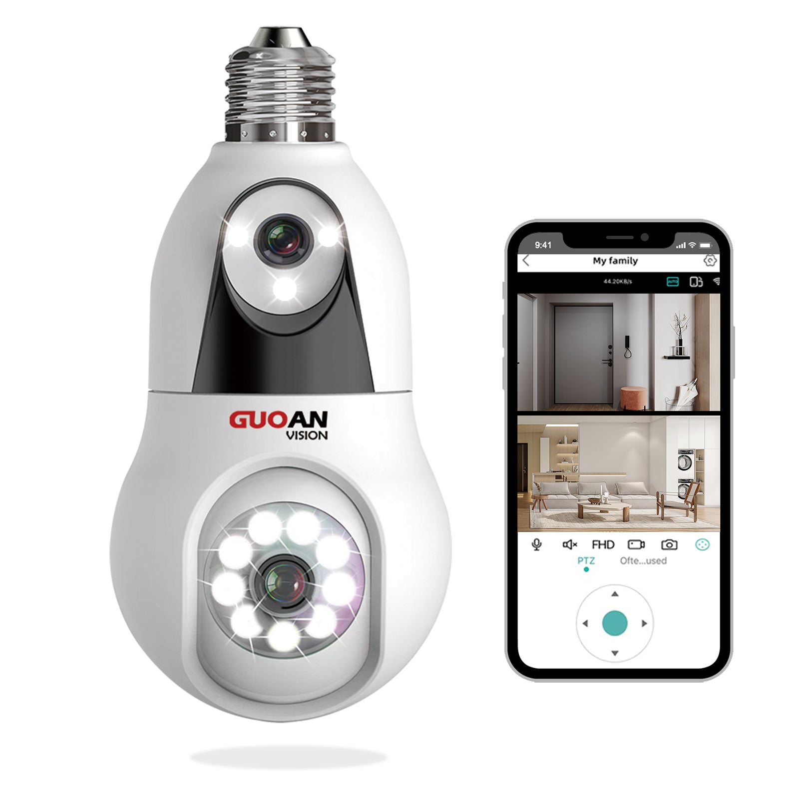 GUOANVISION Light Bulb Security Camera, 360° Light Socket Cameras Wire