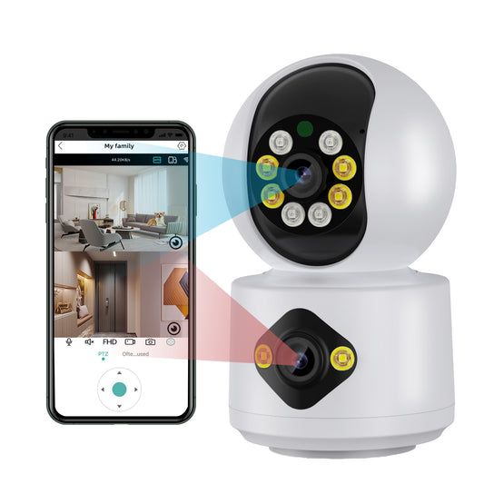 GUOANVISION 2MP Indoor Security Cameras, Dual Lens Pet Camera with Phone App, WiFi Cameras for Home Security Cameras for Dog/Baby Monitor, AI Tracking, 2-Ways Audio, Night Vision, SD/Cloud