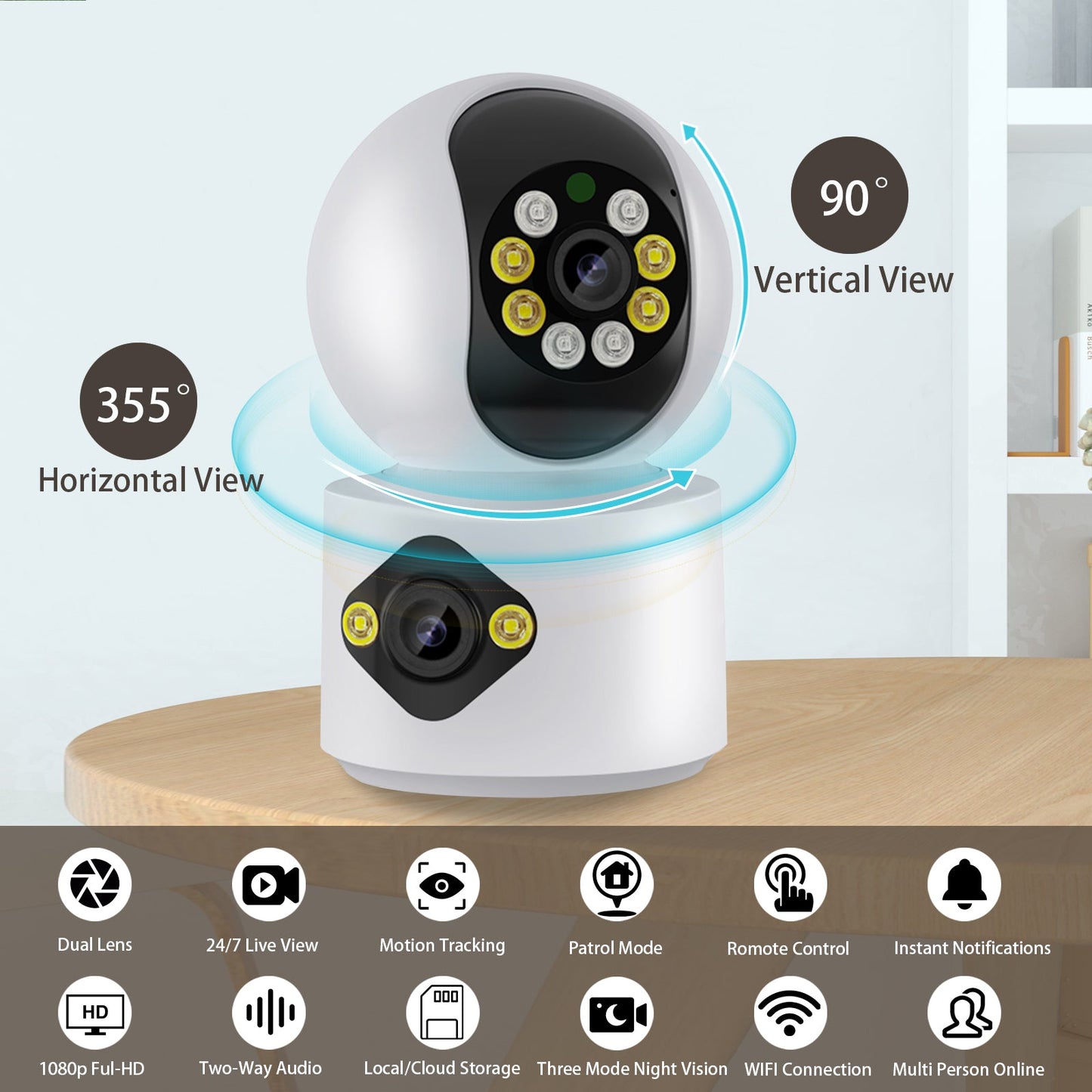 GUOANVISION 4MP Indoor Security Cameras, Dual Lens Pet Camera with Phone App, WiFi Cameras for Home Security Cameras for Dog/Baby Monitor, AI Tracking, 2-Ways Audio, Night Vision, SD/Cloud 的副本