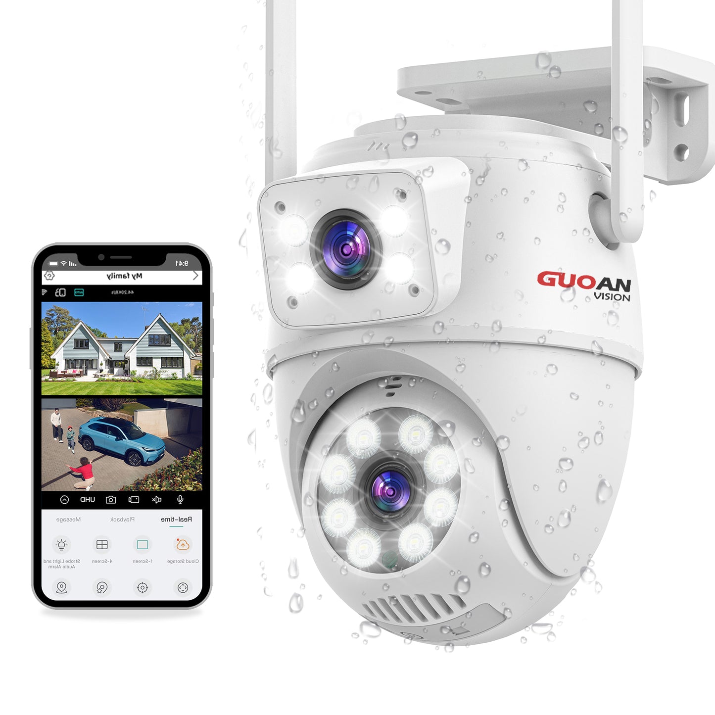 【Dual Lens Linkage】 Wireless Security Cameras Outdoor, 6MP WiFi PTZ Security Camera,360°View,IP66 Waterproof,Human Detection&Tracking,Light Alarm,Night Vision,24/7 Record