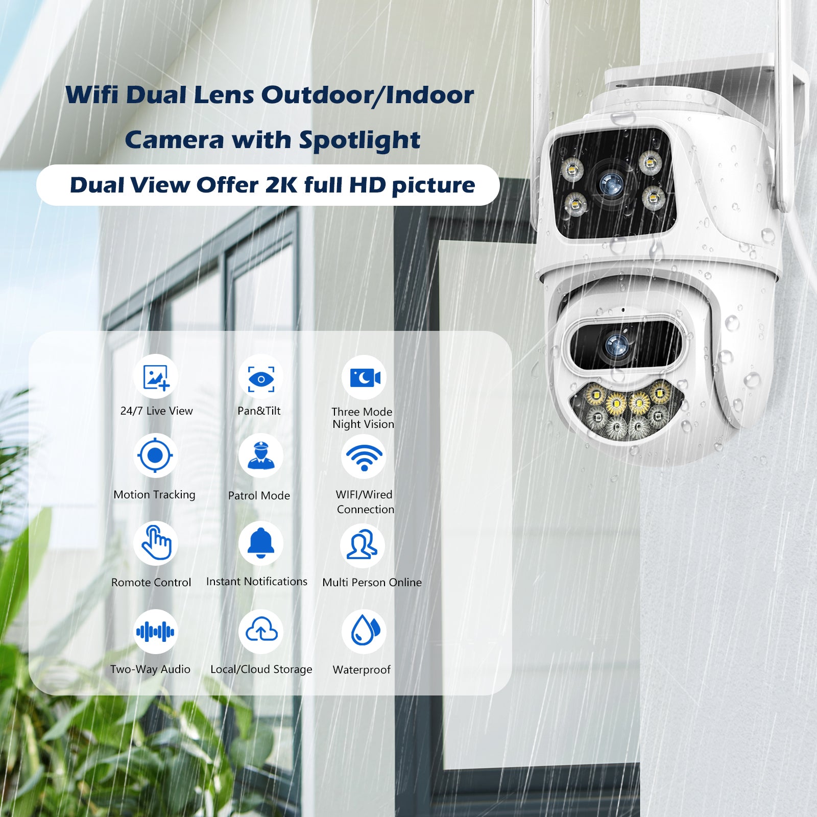 Security Cameras Outdoor, 2K Dual Lens Outdoor Cameras Wired for