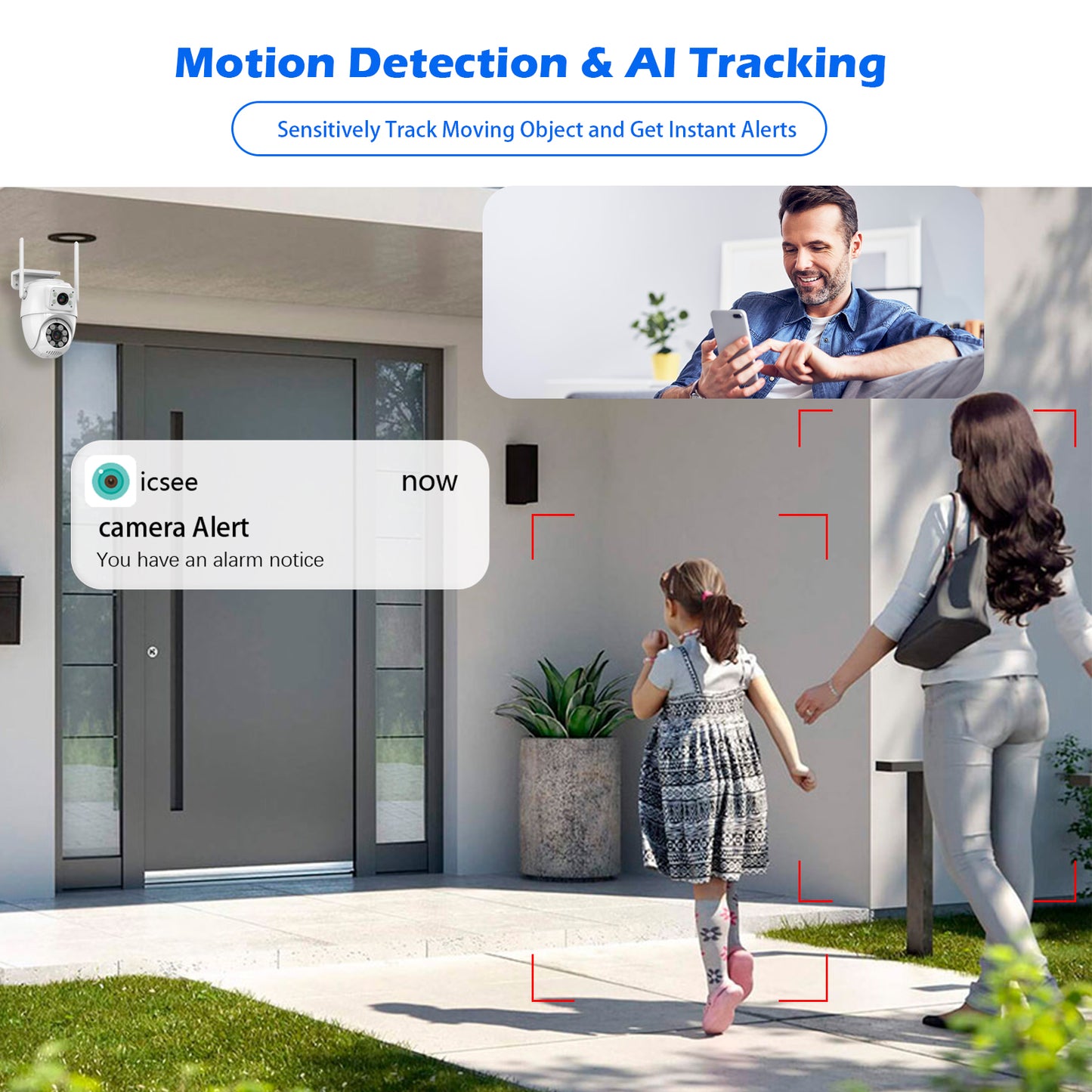 【Dual Lens Linkage】 Wireless Security Cameras Outdoor, 6MP WiFi PTZ Security Camera,360°View,IP66 Waterproof,Human Detection&Tracking,Light Alarm,Night Vision,24/7 Record