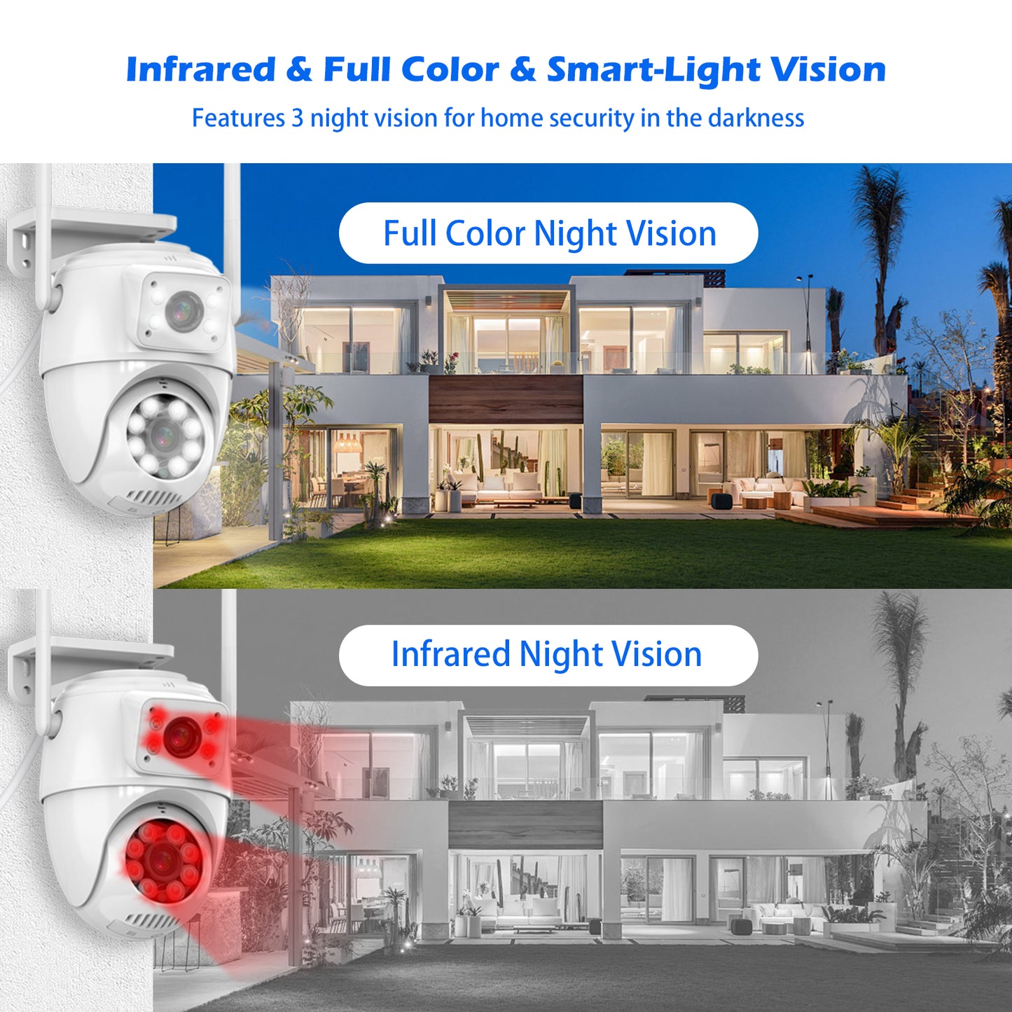 【Dual Lens Linkage】 Wireless Security Cameras Outdoor, 6MP WiFi PTZ Security Camera,360°View,IP66 Waterproof,Human Detection&Tracking,Light Alarm,Night Vision,24/7 Record