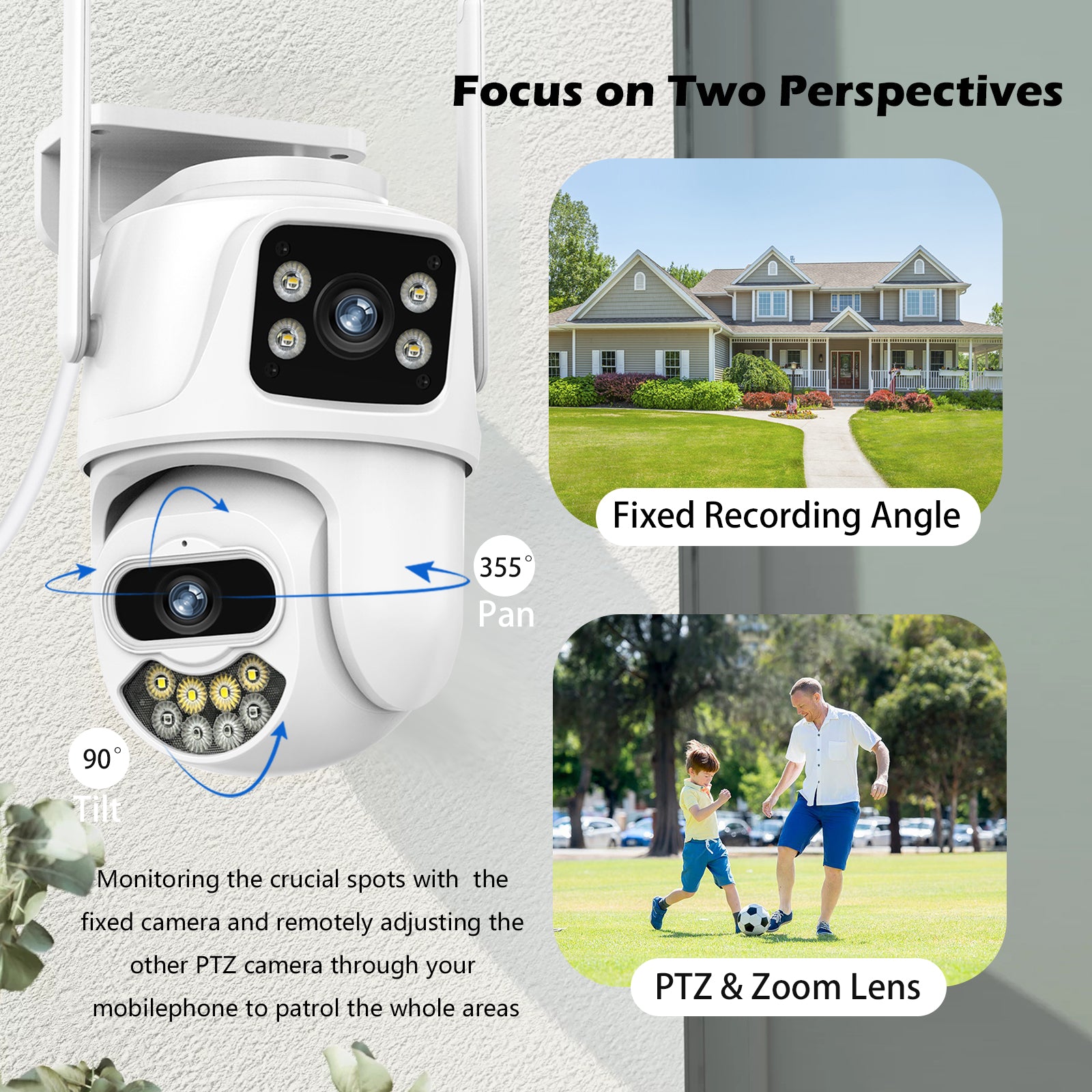 Security Cameras Outdoor, 2K Dual Lens Outdoor Cameras Wired for