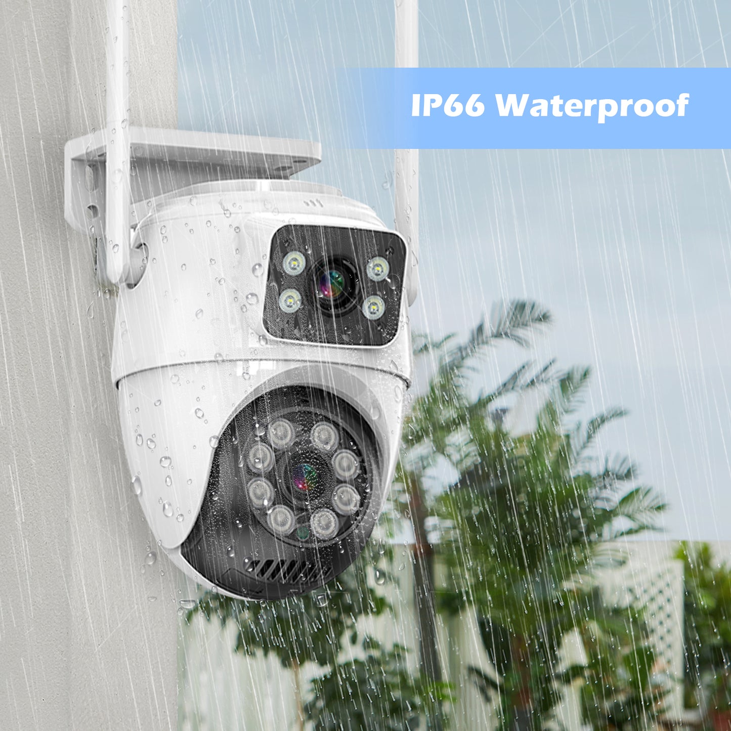 【Security Cameras Wireless Outdoor】 Dual Lens Linkage,6MP WiFi PTZ Surveillance Camera,360°View,Human Detection,Auto Tracking,Light Alarm,Night Vision,Two-Way Audio