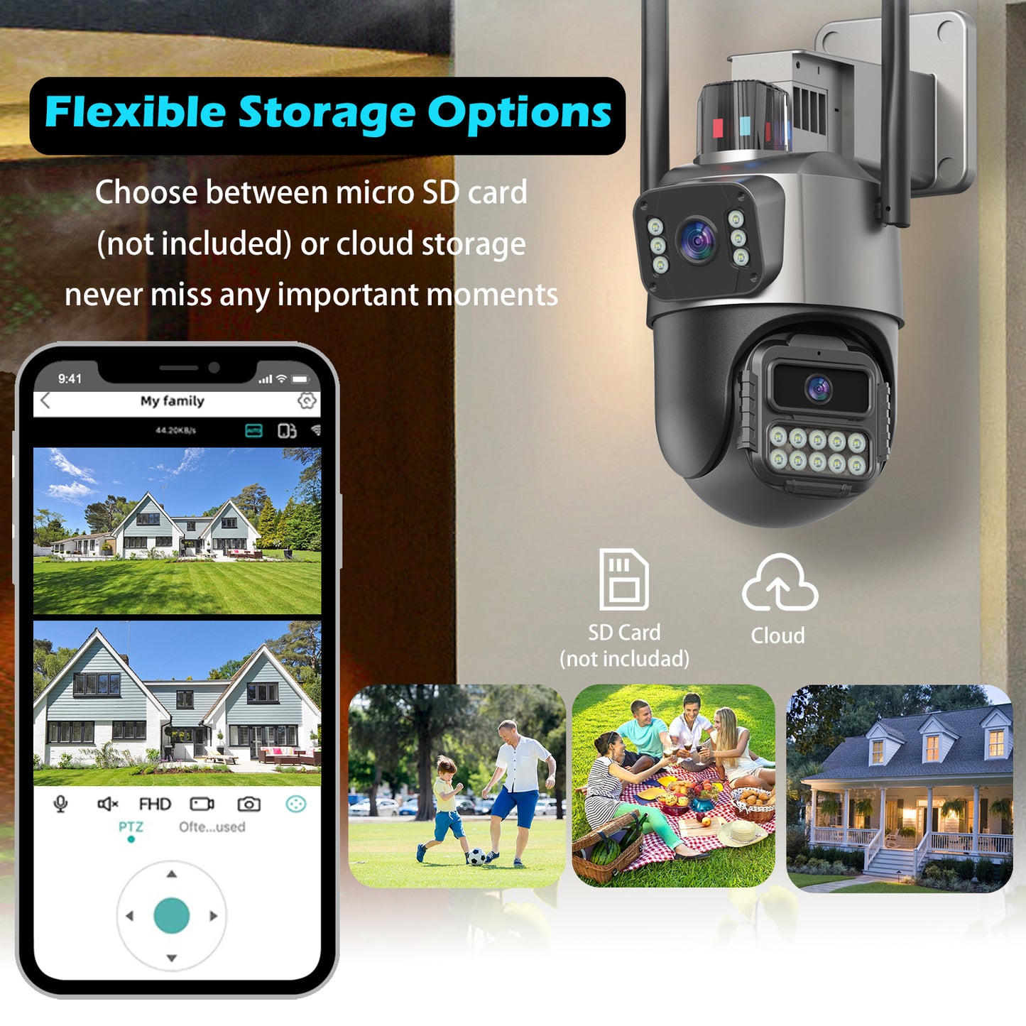 6MP Security Camera Outdoor, Dual Lens Outside Cameras for Home Security with Cord, IP66 Waterproof, AI Tracking, Light Alarm, Color Night, 2-Way Talk, 24/7 Record,SD/Cloud