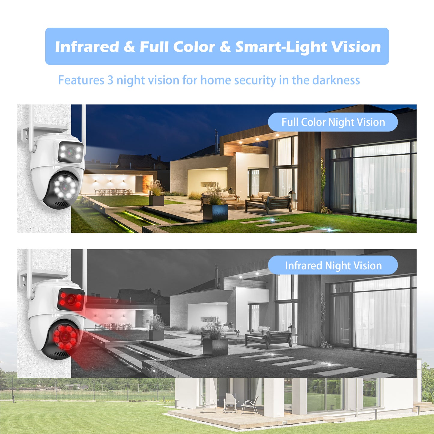 【Security Cameras Wireless Outdoor】 Dual Lens Linkage,6MP WiFi PTZ Surveillance Camera,360°View,Human Detection,Auto Tracking,Light Alarm,Night Vision,Two-Way Audio