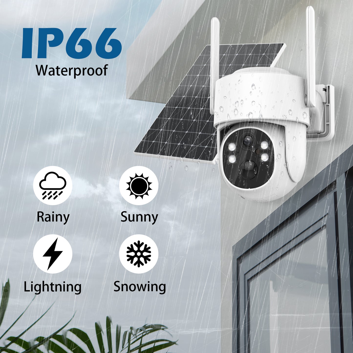 4MP Solar Security Cameras Wireless Outdoor, 360° PTZ Battery Powered Surveillance Camera for Home Security Outside, 2.4Ghz WiFi Cameras, Color Night, 2-Way Audio, IP66 Waterproof, SD/Cloud