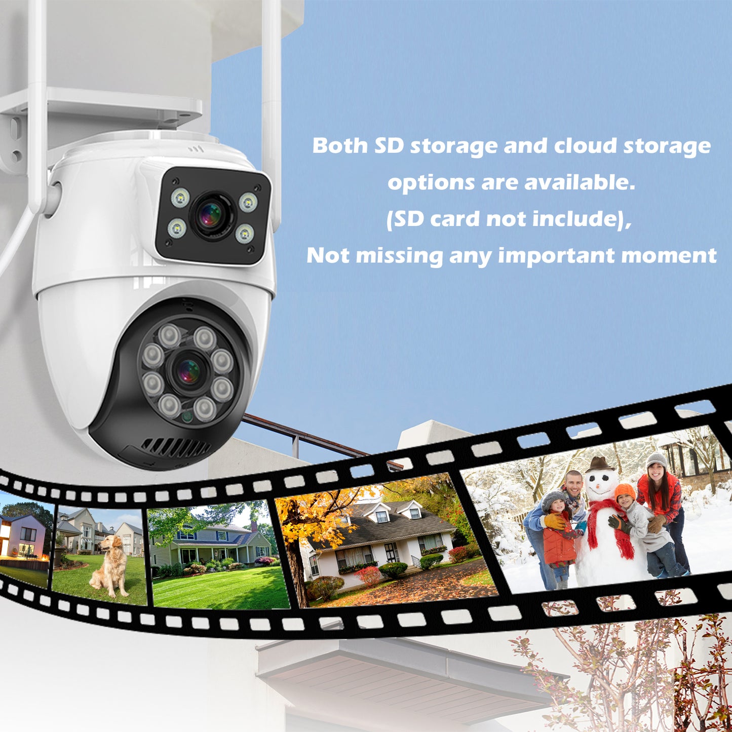 【Security Cameras Wireless Outdoor】 Dual Lens Linkage,6MP WiFi PTZ Surveillance Camera,360°View,Human Detection,Auto Tracking,Light Alarm,Night Vision,Two-Way Audio